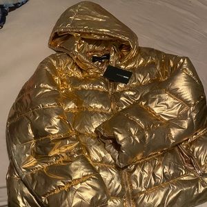 astro metallic puffer jacket rose gold